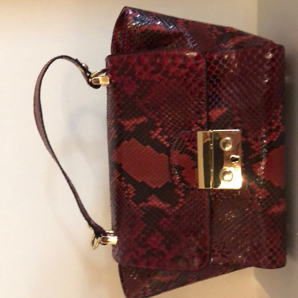 Red Python Hand Bag W/Optional Chain - image 1